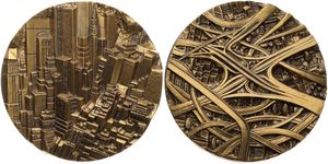 United States of America, Republic, Medal in Bronze ND (1978) by Thérèse Dufresne, New York City Skyline in HIGH RELIEF / New York Highway system in HIGH RELIEF, UNC