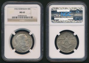 United States of America, Republic, 1/2 Dollar Silver 1936, Arkansas Centennial - Robinson, KM 187, NGC Graded MS-65