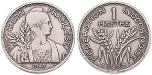French Indo-China, Colony, 1 Piastre Copper-Nickel 1946, Bust right holding laurel, KM 32.1, A.UNC