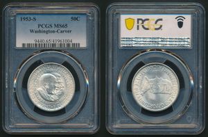 United States of America, Republic, 1/2 Dollar Silver 1953S, Booker T. Washington and George Washington Carver, KM 200, PCGS Graded MS-65