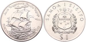 Samoa, Constitutional Monarchy, 1 Tala Copper-Nickel 1972, Roggeveen's Pacific Voyage, KM 11, UNC 