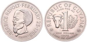 Guyana, Republic, 1 Dollar Copper-Nickel 1970, F.A.O. - Head of slave Cuffy left, KM 36, UNC
