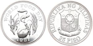 Philippines, Republic, 25 Piso Silver 1981, F.A.O. - World Food Day, KM 232, PROOFLIKE