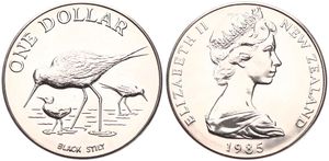 New Zealand, British Dependency, Elizabeth II, 1 Dollar Copper-Nickel 1985, Three Black Stilts, KM 55, B.UNC
