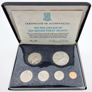 British Virgin Islands, Colony, Elizabeth II, Official Annual Proof Set 1974 (6) in original packaging, KM PS2, PROOF
