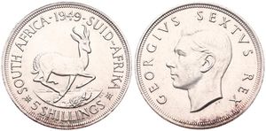 South Africa, British Colony, George VI, 5 Shillings Silver 1949, Head left - Springbok, KM 40.1, UNC