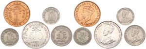 Ceylon, British Colony, Various Reigns, Very good lot with 5 different older copper & silver circulation type coins in nice grades...