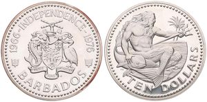 Barbados, Commonwealth, 10 Dollars Silver ND (1976), 10th Anniversary of Independence, Neptune - God of the Sea, KM 26a, PROOF
