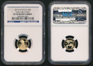 United States of America, Republic, 5 Dollars Gold 2010W, American Eagle, KM 216, NGC Graded PF70 ULTRA CAMEO (*)