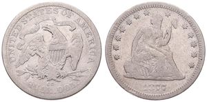 United States of America, Republic, 1/4 Dollar Silver 1877CC, Seated Liberty quarter, KM A98, (CARSON CITY), VG