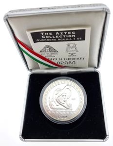 Mexico, Estados Unidos, 100 Pesos Silver 1992, The Aztec Collection - Guerrero Aguila, KM 556, PROOF
