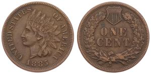 United States of America, Republic, 1 Cent Bronze 1885, Indian head cent, KM 90a, VF