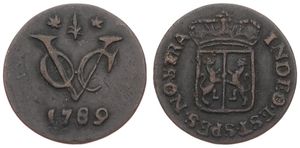 Netherlands East Indies, V.O.C., 1/2 Duit Copper 1789, Crowned Gelderland arms, KM 55, VF