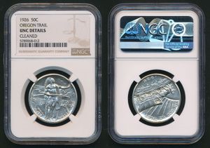 United States of America, Republic, 1/2 Dollar Silver 1926, Oregon Trail Memorial, KM 159, NGC Graded Cleaned - UNC Details 