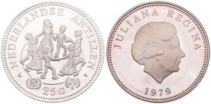Netherlands Antilles, Dutch Administration, Juliana, 25 Gulden Silver 1979, International Year of the Child, KM 22, PROOF
