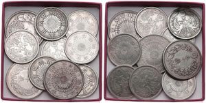 Japan, Empire, Very good lot with 10 x 50 Sen silver coins, various types and dates in nice condition, some in higher grades... 