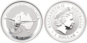 Australia, British Colony, Elizabeth II, 1 Dollar Silver 2002, Kookaburra flying over map of Australia, KM 691, PROOF