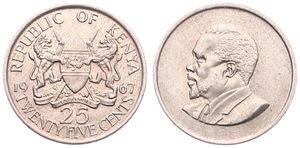 Kenya, Republic, 25 Cents Copper-Nickel 1967, Bust of President Jomo Kenyatta left, KM 3, UNC