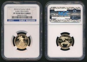 United States of America, Republic, 10 Dollars Gold 2010W, American Eagle, KM 217, NGC Graded PF70 ULTRA CAMEO (*)