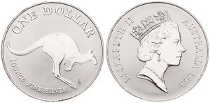 Australia, British Colony, Elizabeth II, 1 Dollar Silver 1993, Kangaroo leaping right, KM 211.1, MATTE UNC