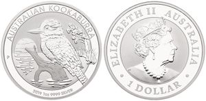 Australia, British Colony, Elizabeth II, 1 Dollar Silver 2019, Kookaburra on branch, KM New, PROOF