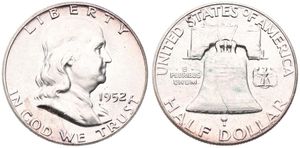 United States of America, Republic, 1/2 Dollar Silver 1952, Benjamin Franklin, KM 199, A.UNC