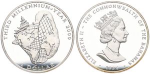 Bahamas, Commonwealth, Elizabeth II, 1 Dollar Silver 1996, Third Millennium - Aristic Map, KM 176, PROOF