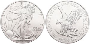 United States of America, Republic, 1 Dollar Silver 2022W, American Eagle - Liberty walking left, KM New, UNC