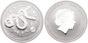 Australia, British Colony, Elizabeth II, 1 Dollar Silver 2013, Year of the Snake, KM 1831, B.UNC