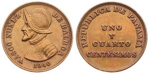 Panama, Republic, 1-1/4 Centesimos Bronze 1940, Uniformed bust of Balboa left, KM 15, A.UNC