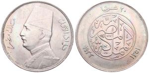 Egypt, Kingdom, Fuad I, 20 Piastres Silver AH1352-1933, Uniformed bust left, KM 352, VF (some scratches)