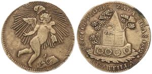 Mexico, Republic, Zacatecas, 1/4 Real Brass 1852, Radiant angel with liberty cap, KM 366, VF