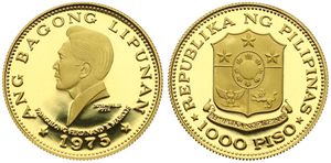 Philippines, Republic, 1000 Piso Gold 1975, 3rd Anniversary of the New Society, KM 213, PROOF, Comes in original box with certificate of authenticity (*)
