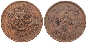 China, Chihli Province, 10 Cash Copper ND (ca 1906), Dragon within beaded circle, KM 10c, VF