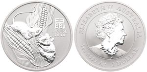 Australia, British Colony, Elizabeth II, 1 Dollar Silver 2020, Year of the Mouse, KM New, B.UNC