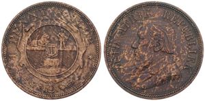 South Africa, Republik, 1 Penny Bronze 1892, Bust of Paul Kruger left, KM 2, XF