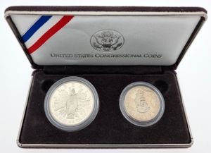 United States of America, Republic, Official Proof Coin Set 1989S (2) in original packaging, Congressional 1/2 & 1 Dollar Coins, KM PSNL, PROOF