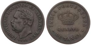 India-Portuguese, Colony, Luiz I, 1/4 Tanga (15 Reis) Copper 1881, Head left, KM 308, VF