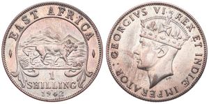 East Africa, British Colony, George VI, 1 Shilling Silver 1942 I, Crowned head left, KM 28.3, XF