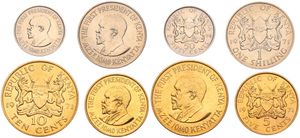 Kenya, Republic, 5, 10, 50 Cents & 1 Shilling 1971, President's head left, KM 10/11 & 13/14, UNC