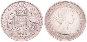 Australia, British Colony, Elizabeth II, 1 Florin Silver 1960, Laureate bust right, KM 60, A.UNC