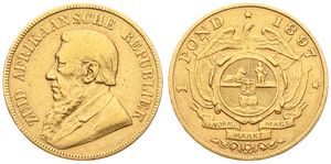 South Africa, Republik, 1 Pound Gold 1897, Bust of Paul Kruger left, KM 10.2, F/VF (*)