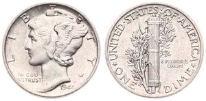 United States of America, Republic, 1 Dime Silver 1944, Mercury dime, KM 140, XF
