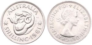 Australia, British Colony, Elizabeth II, 1 Shilling Silver 1961, Laureate bust right - Ram, KM 59, B.UNC