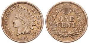 United States of America, Republic, 1 Cent Copper-Nickel 1863, Indian head cent, KM 90, XF (slightly cleaned)