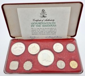 Bahamas, Commonwealth, Elizabeth II, Official Annual Proof Set 1974 (9) in original packaging, KM PS10, PROOF