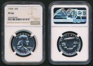 United States of America, Republic, 1/2 Dollar Silver 1958, Benjamin Franklin, KM 199, NGC Graded PF-66