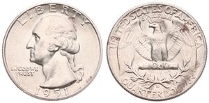 United States of America, Republic, 1/4 Dollar Silver 1951S, Washington quarter, KM 164, UNC