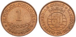 Guinea-Bissau, Portuguese Colony, 1 Escudo Bronze ND (1946), 500th Anniversary of Discovery, KM 7, UNC