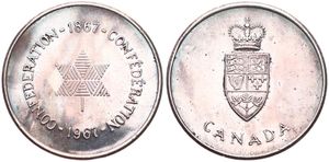 Canada, Confederation, Elizabeth II, Medal in Silver 1967, Confederation Centennial, Stylized Maple Leaf / Crowned Shield, PROOF
